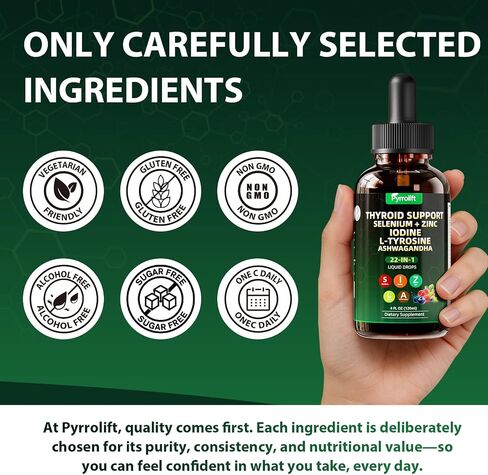 Thyroid Support for Women & Men, 22 in 1 Natural Herbal Formula Support Body Immune & Balance | Kelp Ashwagandha Turmeric Selenium Zinc L-Tyrosine Vitamin B12 | Thyroid Supplement Liquid Drops, 120 ML in Kuwait