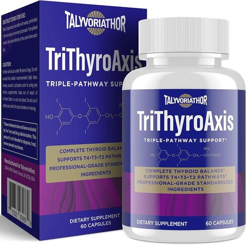 Thyroid Support Supplement for Women & Men – Professional T4, T3, T2 Triple-Pathway – Metabolism & Energy – with L-Tyrosine, Selenium, Ashwagandha & Guggul Extract – Standardized Herbs – 60 Capsules in Kuwait