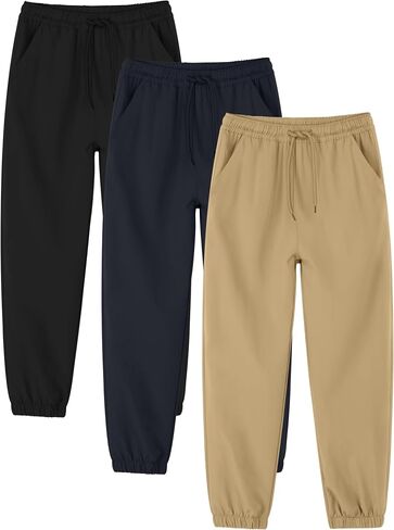 Cooraby 3 Packs Boys Pull on Jogger Pants Quick Dry School Uniform Pants with Pockets for Kids 5-14Y in Kuwait