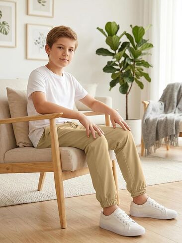 Cooraby 3 Packs Boys Pull on Jogger Pants Quick Dry School Uniform Pants with Pockets for Kids 5-14Y in Kuwait