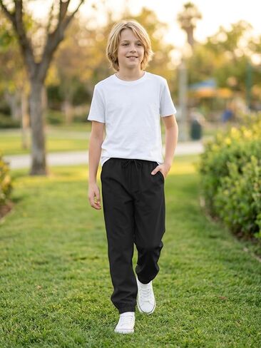 Cooraby 3 Packs Boys Pull on Jogger Pants Quick Dry School Uniform Pants with Pockets for Kids 5-14Y in Kuwait