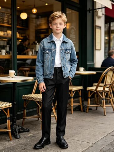 Boys Dress Pants Sim Fit Formal Adjustable Pants for Boys Kids School Uniform Trousers in Kuwait