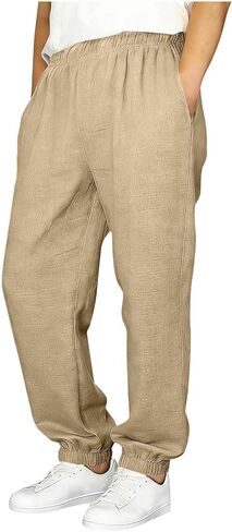 ACESTAR Boys Cotton Linen Jogger Pants Elastic Waist Pull on Pants Loose Fit Casual Summer Beach Trousers with Cuffed Ankles in Saudi Arabia