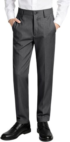 Boys Dress Pants Sim Fit Formal Adjustable Pants for Boys Kids School Uniform Trousers in Kuwait
