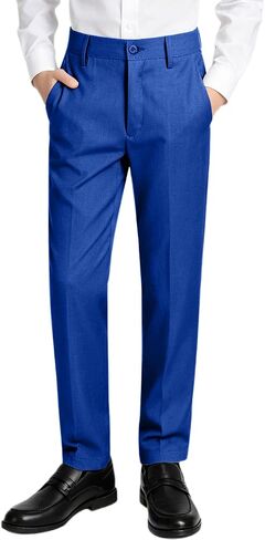 Boys Dress Pants Sim Fit Formal Adjustable Pants for Boys Kids School Uniform Trousers in Kuwait