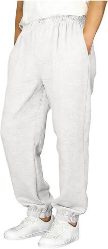 ACESTAR Boys Cotton Linen Jogger Pants Elastic Waist Pull on Pants Loose Fit Casual Summer Beach Trousers with Cuffed Ankles in Saudi Arabia