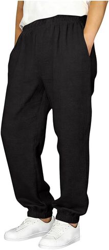 ACESTAR Boys Cotton Linen Jogger Pants Elastic Waist Pull on Pants Loose Fit Casual Summer Beach Trousers with Cuffed Ankles in Saudi Arabia