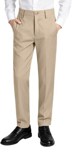 Boys Dress Pants Sim Fit Formal Adjustable Pants for Boys Kids School Uniform Trousers in Kuwait