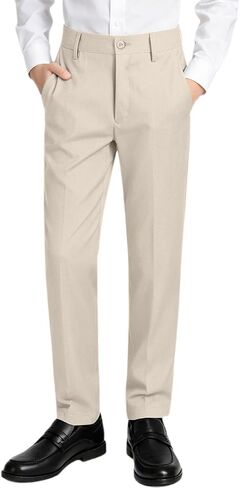 Boys Dress Pants Sim Fit Formal Adjustable Pants for Boys Kids School Uniform Trousers in Kuwait