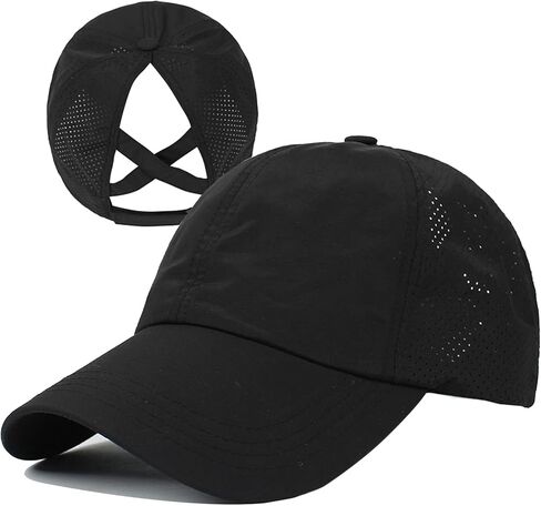 HGGE Womens Criss Cross Ponytail Baseball Cap High Messy Bun Ponycap Trucker Hat Quick Drying Mesh Dad Hat for Outdoor Sports in Kuwait