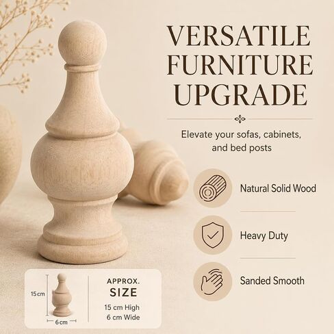 Cabilock 4 Pcs Unfinished Wood Finials, 5.9 Inch Decorative Wooden Post Caps for Bed Posts, Curtain Rod Ends, Furniture Accents and DIY Crafts in Saudi Arabia