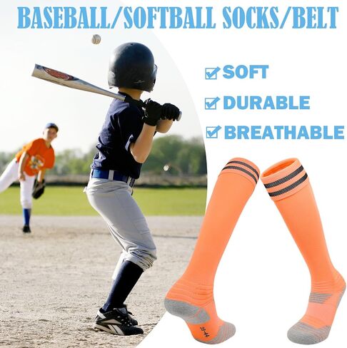 Kids Baseball or Softball Sock and Belt Combo Set, Adjustable Kids Softball Belts and 2 Pairs Socks for Youth Boys Girl in Saudi Arabia