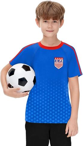 Boys Girls Soccer Jerseys Short Sleeve Raglan Football Training Tee Shirt in Kuwait
