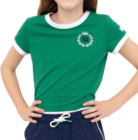 WILSON Girls Crest Logo Tee, Short Sleeve Athletic T-Shirt, Soft Breathable Cotton Blend, for School Sports and Casual Wear in Kuwait