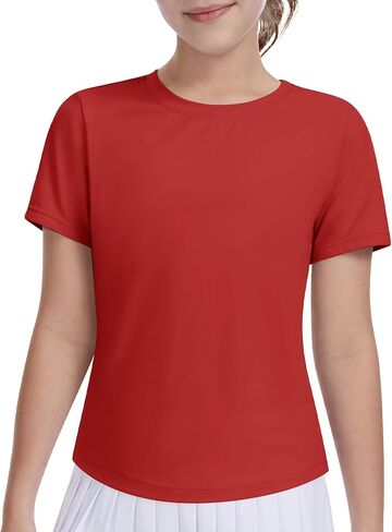 DOCUMO Girls Athletic Short Sleeve Quick Dry Fit T-Shirts - Active Gym Summer Casual Basic Tee Tops Crew Neck for Teens Kids in Saudi Arabia