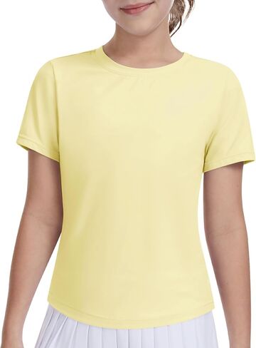 DOCUMO Girls Athletic Short Sleeve Quick Dry Fit T-Shirts - Active Gym Summer Casual Basic Tee Tops Crew Neck for Teens Kids in Saudi Arabia