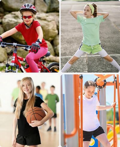DOCUMO Girls Athletic Short Sleeve Quick Dry Fit T-Shirts - Active Gym Summer Casual Basic Tee Tops Crew Neck for Teens Kids in Saudi Arabia