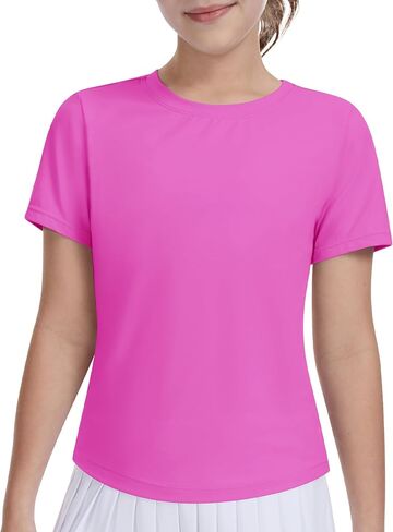 DOCUMO Girls Athletic Short Sleeve Quick Dry Fit T-Shirts - Active Gym Summer Casual Basic Tee Tops Crew Neck for Teens Kids in Saudi Arabia