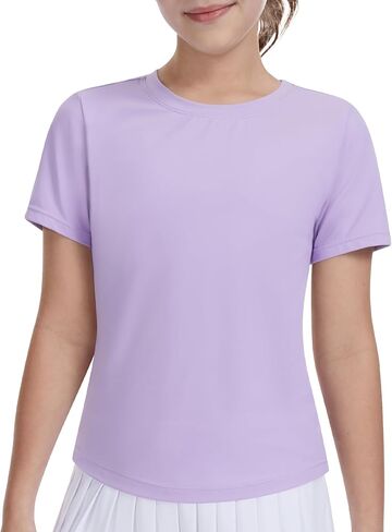 DOCUMO Girls Athletic Short Sleeve Quick Dry Fit T-Shirts - Active Gym Summer Casual Basic Tee Tops Crew Neck for Teens Kids in Saudi Arabia