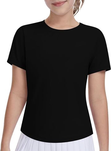 DOCUMO Girls Athletic Short Sleeve Quick Dry Fit T-Shirts - Active Gym Summer Casual Basic Tee Tops Crew Neck for Teens Kids in Saudi Arabia