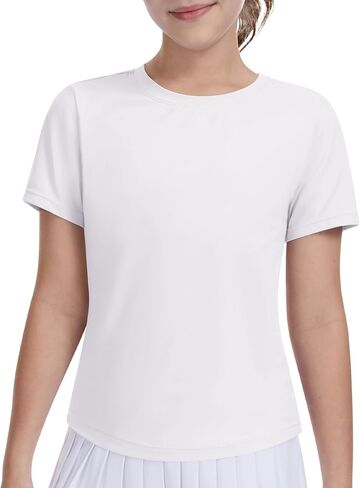 DOCUMO Girls Athletic Short Sleeve Quick Dry Fit T-Shirts - Active Gym Summer Casual Basic Tee Tops Crew Neck for Teens Kids in Saudi Arabia