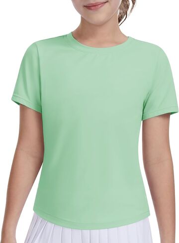 DOCUMO Girls Athletic Short Sleeve Quick Dry Fit T-Shirts - Active Gym Summer Casual Basic Tee Tops Crew Neck for Teens Kids in Saudi Arabia