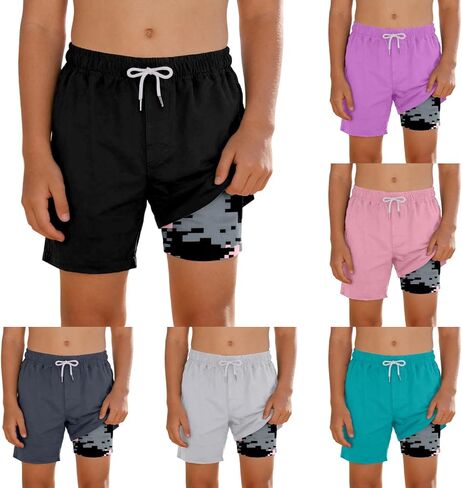 Athletic Shorts for Kids Boys 2 in 1 Compression Liner Camouflage Loose Outdoor Short Pants Activewaer with Pockets in Saudi Arabia