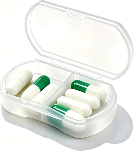 Pill Case for Purse Small Pill Organizer Portable Travel Daily Pill Containers AM & PM Mini Pill Box Vitamin, Fish Oil, Supplement Holder (1 PCS, White) in Kuwait