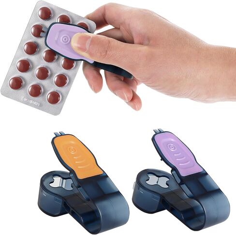 2nd Generation Blue semi Transparent Pill Extractor Tool with Storage Compartment, Medicine Blister Pack Remover, Dual Tooth Design for Foil Piercing,(Orange and Purple) 2 pcs in Saudi Arabia