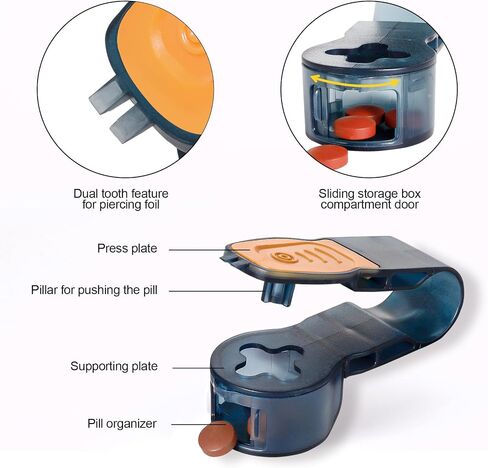 2nd Generation Blue semi Transparent Pill Extractor Tool with Storage Compartment, Medicine Blister Pack Remover, Dual Tooth Design for Foil Piercing,(Orange and Purple) 2 pcs in Saudi Arabia