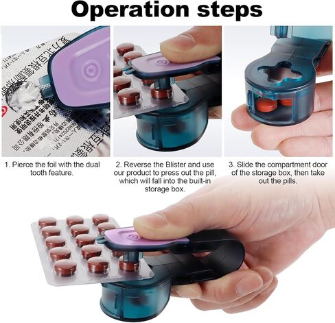 2nd Generation Blue semi Transparent Pill Extractor Tool with Storage Compartment, Medicine Blister Pack Remover, Dual Tooth Design for Foil Piercing,(Orange and Purple) 2 pcs in Saudi Arabia