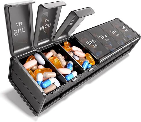 Zoksi Extra Large Weekly Pill Organizer 2 Times a Day, XXL Pill Box 7 Day with AM/PM Large Compartments, 180° Easy-Open Lids, Caregiver-Friendly, BPA-Free Medicine Case for Vitamins & Supplements in Saudi Arabia
