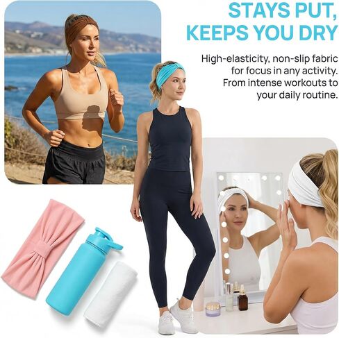 6 Pack Wide Headbands for Women, Non Slip Elastic Boho Turban Hair Bands, Stretchy Sweat Headbands for Workout, Running & Daily in Kuwait
