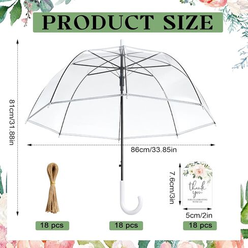 18 Pack Clear Bubble Umbrellas Wedding Bulk, 47" Transparent Large Dome Canopy Windproof Umbrellas, 20 Thank You Cards, 20 10" Ropes, Firm and Durable for Wedding Guests Photography, Golf Outdoor in Saudi Arabia