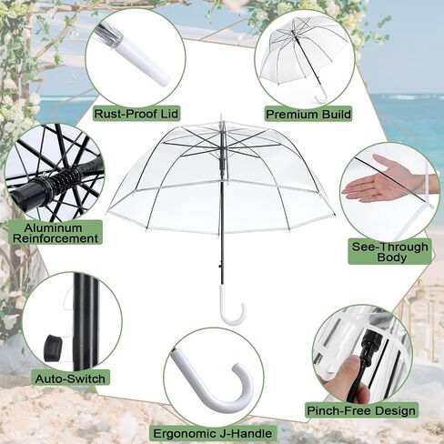 18 Pack Clear Bubble Umbrellas Wedding Bulk, 47" Transparent Large Dome Canopy Windproof Umbrellas, 20 Thank You Cards, 20 10" Ropes, Firm and Durable for Wedding Guests Photography, Golf Outdoor in Saudi Arabia