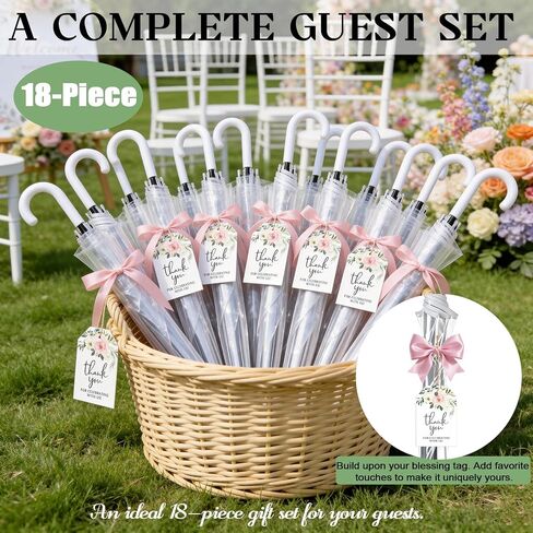 18 Pack Clear Bubble Umbrellas Wedding Bulk, 47" Transparent Large Dome Canopy Windproof Umbrellas, 20 Thank You Cards, 20 10" Ropes, Firm and Durable for Wedding Guests Photography, Golf Outdoor in Saudi Arabia