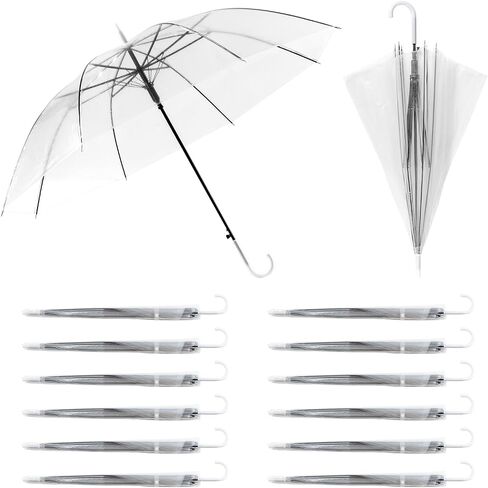 PROTECTMETER 12 Pack Clear Umbrellas Bulk for Wedding, Auto Open Transparent Stick Umbrella with J Hook Handle, Rain Set for Bride, Guests, Outdoor Events & Photography in Saudi Arabia