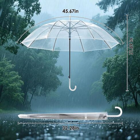 PROTECTMETER 12 Pack Clear Umbrellas Bulk for Wedding, Auto Open Transparent Stick Umbrella with J Hook Handle, Rain Set for Bride, Guests, Outdoor Events & Photography in Saudi Arabia