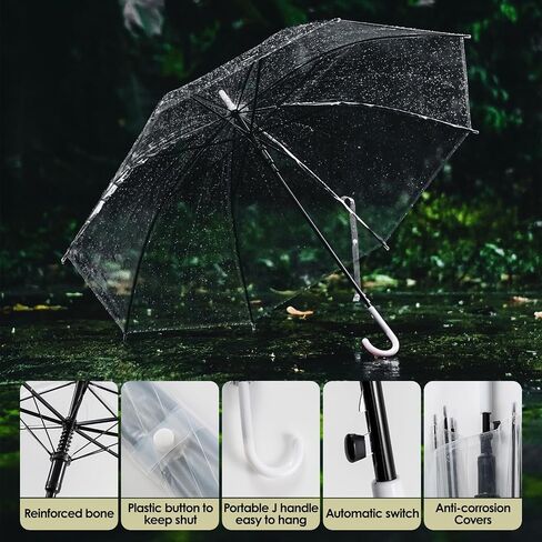 PROTECTMETER 12 Pack Clear Umbrellas Bulk for Wedding, Auto Open Transparent Stick Umbrella with J Hook Handle, Rain Set for Bride, Guests, Outdoor Events & Photography in Saudi Arabia