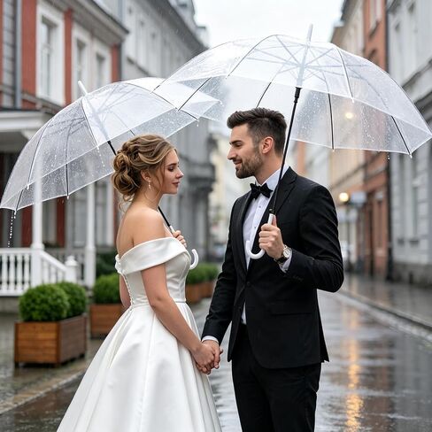 PROTECTMETER 12 Pack Clear Umbrellas Bulk for Wedding, Auto Open Transparent Stick Umbrella with J Hook Handle, Rain Set for Bride, Guests, Outdoor Events & Photography in Saudi Arabia