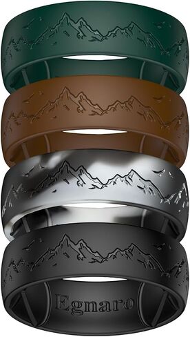 Egnaro Silicone Wedding Rings For Him, Men's Engraving Rubber Engagement Bands 8.5mm Wide 2.5mm Thick Multipack For Workout Travel Gym in Saudi Arabia