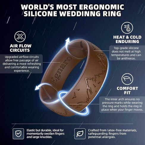 Egnaro Silicone Wedding Rings For Him, Men's Engraving Rubber Engagement Bands 8.5mm Wide 2.5mm Thick Multipack For Workout Travel Gym in Saudi Arabia