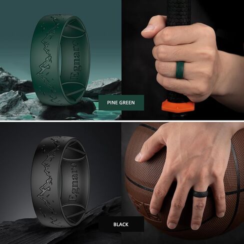 Egnaro Silicone Wedding Rings For Him, Men's Engraving Rubber Engagement Bands 8.5mm Wide 2.5mm Thick Multipack For Workout Travel Gym in Saudi Arabia