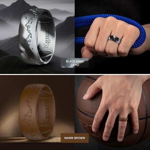 Egnaro Silicone Wedding Rings For Him, Men's Engraving Rubber Engagement Bands 8.5mm Wide 2.5mm Thick Multipack For Workout Travel Gym in Saudi Arabia
