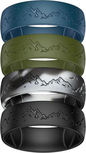 Egnaro Silicone Wedding Rings For Him, Men's Engraving Rubber Engagement Bands 8.5mm Wide 2.5mm Thick Multipack For Workout Travel Gym in Saudi Arabia