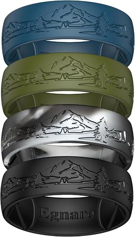 Egnaro Silicone Wedding Rings For Him, Men's Engraving Rubber Engagement Bands 8.5mm Wide 2.5mm Thick Multipack For Workout Travel Gym in Saudi Arabia
