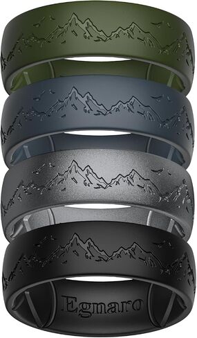 Egnaro Silicone Wedding Rings For Him, Men's Engraving Rubber Engagement Bands 8.5mm Wide 2.5mm Thick Multipack For Workout Travel Gym in Saudi Arabia