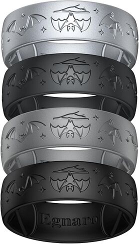 Egnaro Silicone Wedding Rings For Him, Men's Engraving Rubber Engagement Bands 8.5mm Wide 2.5mm Thick Multipack For Workout Travel Gym in Saudi Arabia
