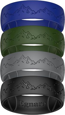 Egnaro Silicone Wedding Rings For Him, Men's Engraving Rubber Engagement Bands 8.5mm Wide 2.5mm Thick Multipack For Workout Travel Gym in Saudi Arabia