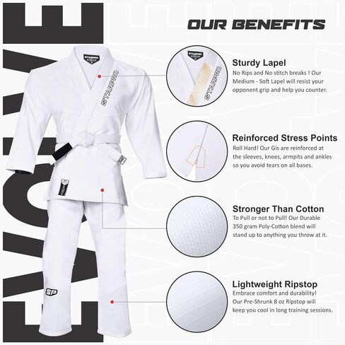 Starpro Kids BJJ Gi - Lightweight Brazilian Jiu Jitsu Uniform for Boys & Girls - Preshrunk Durable Training Gi with Free Belt in Saudi Arabia